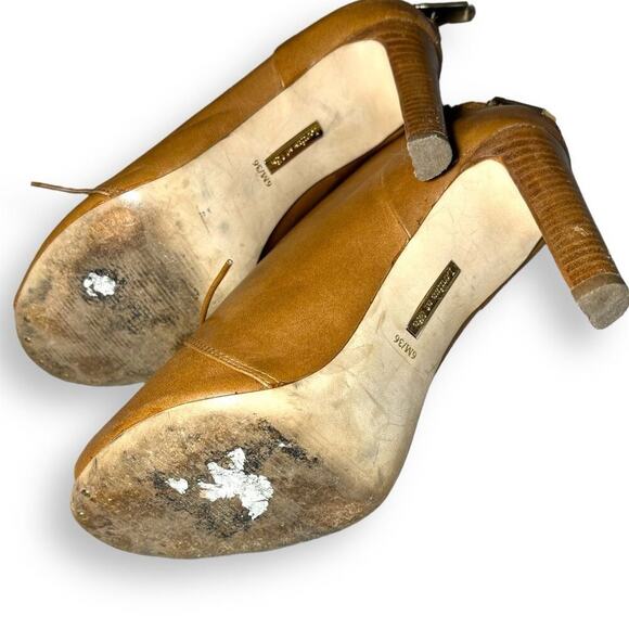 Louise Et Cie Vernonia Peep Toe Lace-Up Booties Brown Leather Block Heel Size 6 - Picture 5 of 7